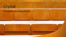  Presentation with lecture hall - Colorful slide set enhanced with pitch deck - empty seats in new modern backdrop and a gold colored foreground