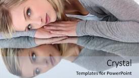  Presentation with reflecting - PPT theme enhanced with woman reflecting in mirror background and a light blue colored foreground