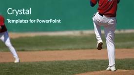  Presentation with baseball player - Slide set enhanced with pitch toss - baseball player wearing uniform throwing background and a ocean colored foreground