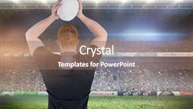  Presentation with rugby - Colorful PPT layouts enhanced with pitch toss - rugby player about to throw backdrop and a coral colored foreground