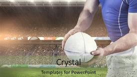  Presentation with rugby - Colorful presentation design enhanced with pitch toss - rugby player about to throw backdrop and a seafoam green colored foreground
