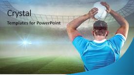  Presentation with golf player playing - Audience pleasing PPT layouts consisting of pitch toss - rugby player throwing the ball backdrop and a  colored foreground