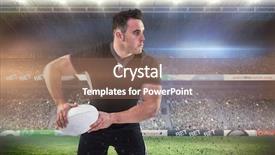  Presentation with golf player playing - Cool new slide deck with pitch toss - rugby player throwing the ball backdrop and a  colored foreground