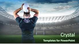  Presentation with golf player playing - PPT theme with pitch toss - tough rugby player throwing ball background and a tawny brown colored foreground