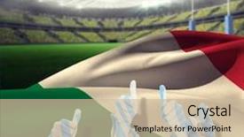  Presentation with students hands raised - Presentation design with pitchbook - hands up and thumbs raised background and a  colored foreground