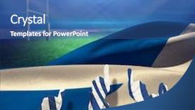  Presentation with hands - Cool new PPT layouts with pitchbook - hands up and thumbs raised backdrop and a  colored foreground