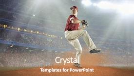  Presentation with baseball player - Presentation theme enhanced with pitcher - baseball players in action background and a coral colored foreground
