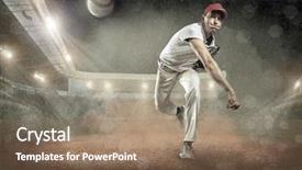  Presentation with stadium - Audience pleasing slide deck consisting of pitcher - baseball players in action backdrop and a coral colored foreground