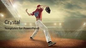  Presentation with baseball player - Beautiful theme featuring pitcher - baseball players in action backdrop and a coral colored foreground