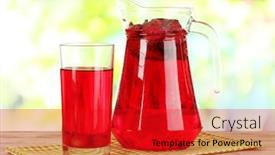  Presentation with table napkin - PPT layouts enhanced with pitcher and glass of compote on napkin on wooden table on nature background background and a crimson colored foreground