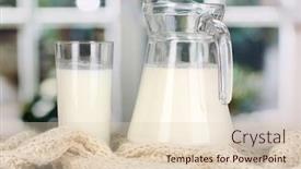  Presentation with milk - Amazing slides having pitcher and glass of milk on crewnecks knitwear on wooden table on window background backdrop and a lemonade colored foreground
