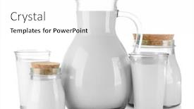  Presentation with white milk - Audience pleasing presentation theme consisting of pitcher jars and glasses of milk on wooden table on white background backdrop and a white colored foreground