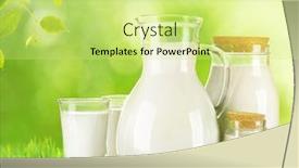  Presentation with milk - Audience pleasing presentation consisting of pitcher jars and glasses of milk on wooden table against blurred green background backdrop and a yellow colored foreground