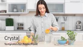  Presentation with lemonade - Amazing theme having fresh water - young woman preparing tasty lemonade backdrop and a lemonade colored foreground