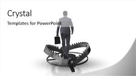  Presentation with risk - Presentation theme with pitfalls - man caught in mouse trap background and a white colored foreground