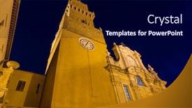  Presentation with medieval - Audience pleasing PPT layouts consisting of pitigliano-medieval-town-in-tuscany backdrop and a navy blue colored foreground