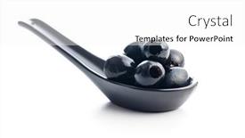  Presentation with spoon - Presentation design having pitted-black-olives-in-spoon background and a white colored foreground