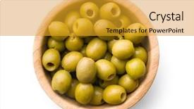  Presentation with olive green - Colorful slide set enhanced with pitted green olives in bowl backdrop and a gold colored foreground