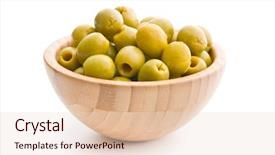  Presentation with white green - Cool new slide deck with pitted green olives in bowl backdrop and a lemonade colored foreground