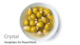  Presentation with white green - Theme consisting of pitted-green-olives-stuffed background and a white colored foreground