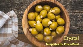  Presentation with almonds - Colorful PPT theme enhanced with pitted-green-olives-stuffed backdrop and a tawny brown colored foreground