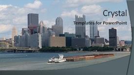  Presentation with pittsburgh - PPT theme having pittsburgh riverfront with large barge background and a light blue colored foreground