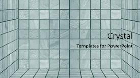  Presentation with tiles - Beautiful presentation design featuring pixel cube - room with blue wall tiles backdrop and a light gray colored foreground