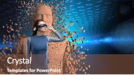  Presentation with headphones - Slides having pixelated - digital composite of woman wearing background and a coral colored foreground