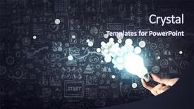  Presentation with light bulb - Slide deck having pixelated light bulb development concept background and a wine colored foreground