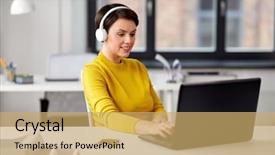  Presentation with music business - Cool new slide deck with pixie - business technology and people concept backdrop and a yellow colored foreground