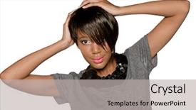  Presentation with african american talent show - Colorful presentation design enhanced with pixies - beautiful young african woman backdrop and a  colored foreground