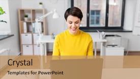  Presentation with technology - Beautiful presentation theme featuring pixies - business technology and people concept backdrop and a  colored foreground