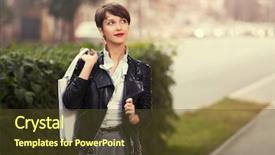  Presentation with fashion handbag - PPT layouts with pixies - happy young woman with handbag background and a tawny brown colored foreground