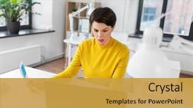  Presentation with blue and orange business people - Beautiful presentation design featuring pixis - business and people concept backdrop and a gold colored foreground