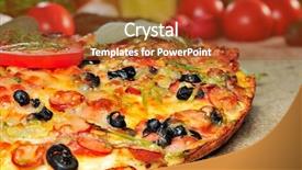  Presentation with pizza - Colorful PPT theme enhanced with pizza and fresh vegetables backdrop and a red colored foreground
