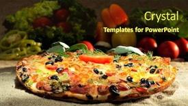  Presentation with pizza - Beautiful PPT theme featuring pizza and fresh vegetables backdrop and a wine colored foreground