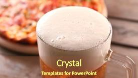  Presentation with close up of beef tartar - Audience pleasing slides consisting of pizza and glass of beer backdrop and a  colored foreground