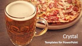  Presentation with close up of beef tartar - Audience pleasing slide deck consisting of pizza and glass of beer backdrop and a  colored foreground