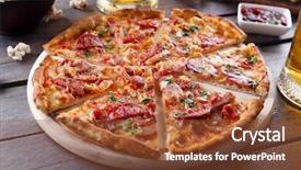  Presentation with beer - Amazing PPT layouts having pizza and glass of beer backdrop and a tawny brown colored foreground