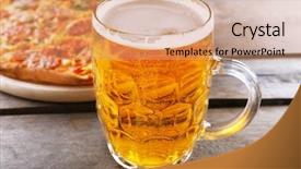  Presentation with close up of beef tartar - Audience pleasing PPT theme consisting of pizza and glass of beer backdrop and a  colored foreground
