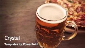  Presentation with close up of beef tartar - Slide deck consisting of pizza and glass of beer background and a  colored foreground