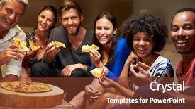  Presentation with eating - Slide set featuring group of adult friends eating background and a tawny brown colored foreground