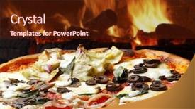  Presentation with lilac flowers bunch over wood - PPT theme enhanced with pizza baked in wood oven background and a tawny brown colored foreground