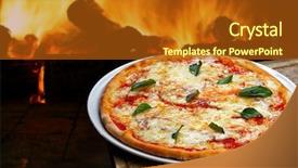  Presentation with lilac flowers bunch over wood - Colorful presentation theme enhanced with pizza baked in wood oven backdrop and a crimson colored foreground