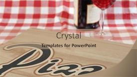  Presentation with bottle red wine - Beautiful presentation design featuring pizza box wine bottle glass against red cloth backdrop and a coral colored foreground