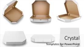  Presentation with text box - Slide set consisting of pizza boxes isolated on white background and a white colored foreground