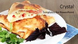  Presentation with table napkin - Theme having pizza calzone on plate background and a coral colored foreground