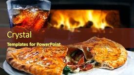  Presentation with soda - Colorful PPT theme enhanced with pizza-calzone-with-cola-soda backdrop and a tawny brown colored foreground