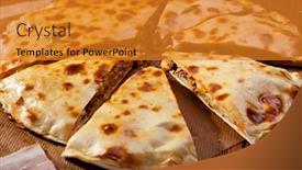  Presentation with meat - Presentation having pizza calzone with minced meat and onions background and a gold colored foreground
