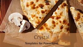  Presentation with spinach lettuce berries mushrooms broccoli - Cool new PPT theme with pizza calzone with mushrooms backdrop and a coral colored foreground